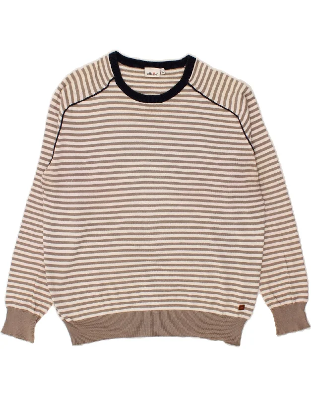 ELLESSE Womens Crew Neck Jumper Sweater UK 18 XL Beige Striped Cotton Terry Terry Cloth Terry Knit ELLESSE Womens Crew Neck Jumper Sweater UK 18 XL Beige Striped Cotton Terry Terry Cloth Terry Knit