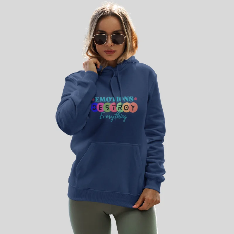 "Emotions Destroy Everything" Printed Women's Blue Hoodie! Hoodie with Double Zipper Versatile Adjustable "Emotions Destroy Everything" Printed Women's Blue Hoodie! Hoodie with Double Zipper Versatile Adjustable