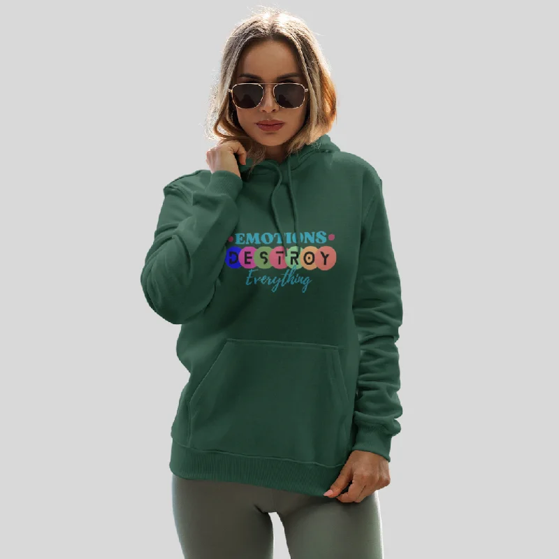 "Emotions Destroy Everything" Printed Women's Green Hoodie! Hoodie with Ribbed Neckline Snug Warm "Emotions Destroy Everything" Printed Women's Green Hoodie! Hoodie with Ribbed Neckline Snug Warm