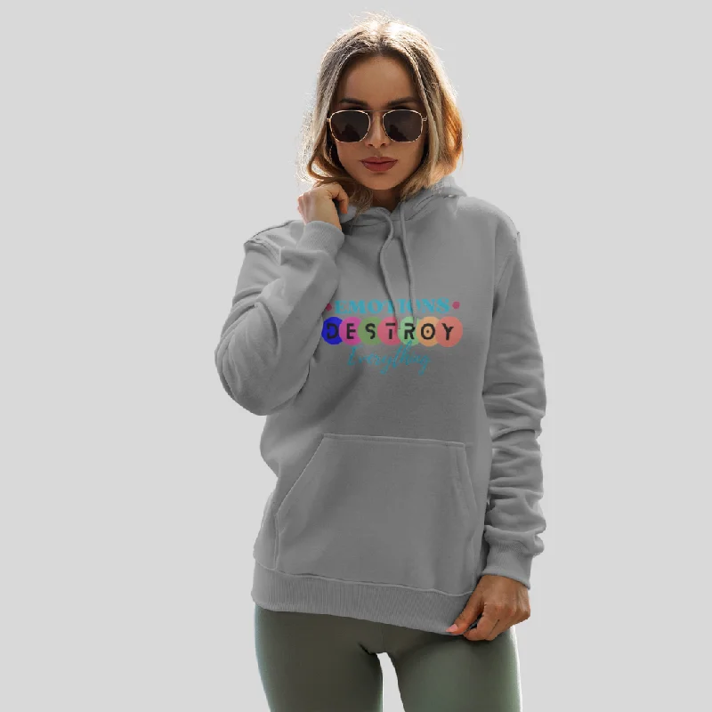 "Emotions Destroy Everything" Printed Women's Grey Hoodie! Hoodie with Gradient Ombre Colorful
