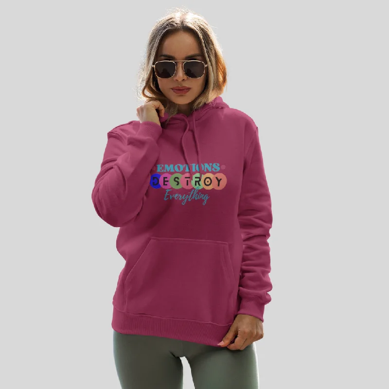 "Emotions Destroy Everything" Printed Women's Maroon Hoodie! Hoodie with Lining Warm Insulated "Emotions Destroy Everything" Printed Women's Maroon Hoodie! Hoodie with Lining Warm Insulated