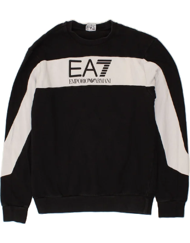 EMPORIO ARMANI Mens Graphic Sweatshirt Jumper Medium Black Colourblock Hoodie with Tied Waist Feminine Flattering EMPORIO ARMANI Mens Graphic Sweatshirt Jumper Medium Black Colourblock Hoodie with Tied Waist Feminine Flattering