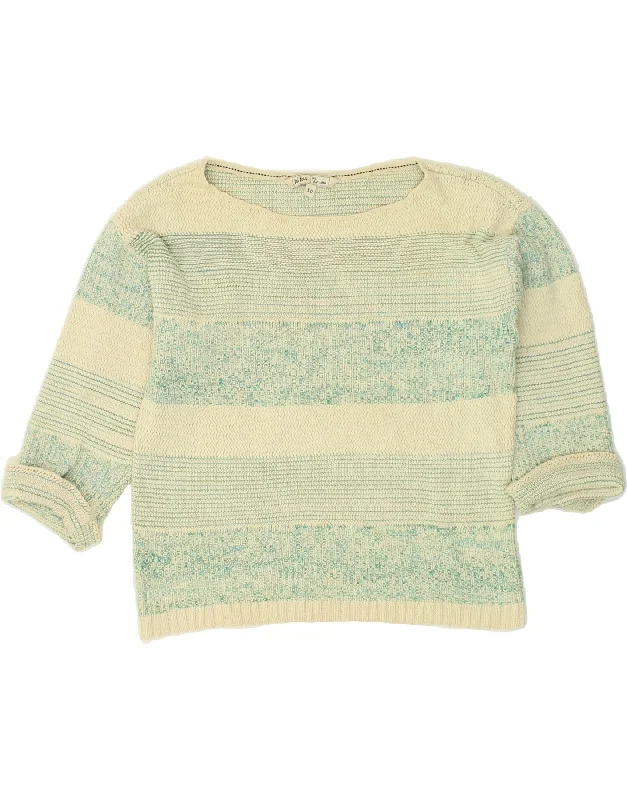 FAT FACE Womens 3/4 Sleeve Boat Neck Jumper Sweater UK 10 Small Blue Ribbed Striped Patterned FAT FACE Womens 3/4 Sleeve Boat Neck Jumper Sweater UK 10 Small Blue Ribbed Striped Patterned