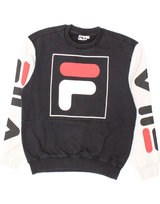 FILA Mens Graphic Sweatshirt Jumper Small Black Colourblock Cotton Oversized Hoodie Comfort Casual FILA Mens Graphic Sweatshirt Jumper Small Black Colourblock Cotton Oversized Hoodie Comfort Casual