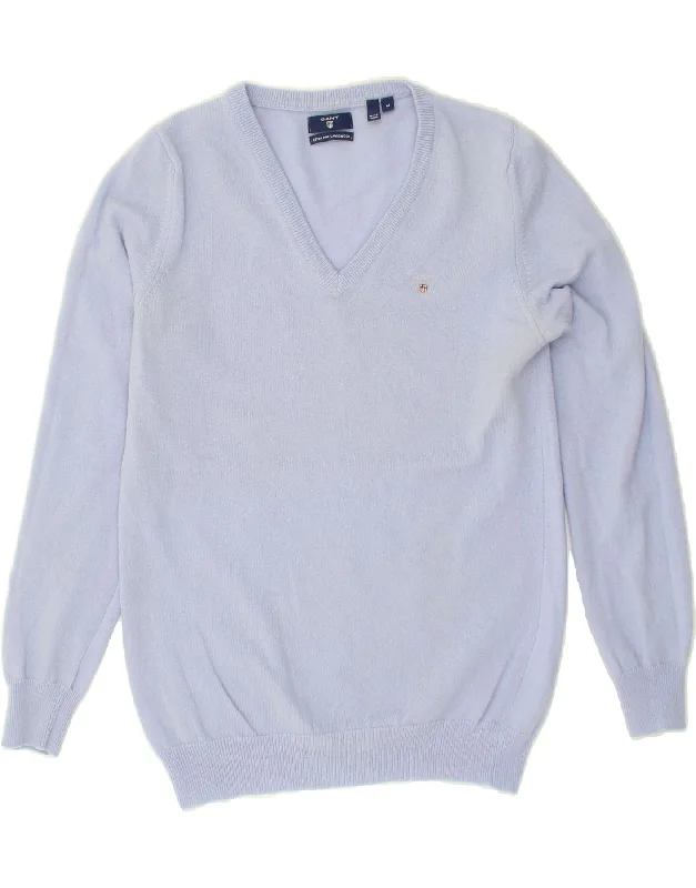 GANT Womens V-Neck Jumper Sweater UK 12 Medium Blue Lambswool Welt Pockets Slit Pockets Flap Pockets GANT Womens V-Neck Jumper Sweater UK 12 Medium Blue Lambswool Welt Pockets Slit Pockets Flap Pockets