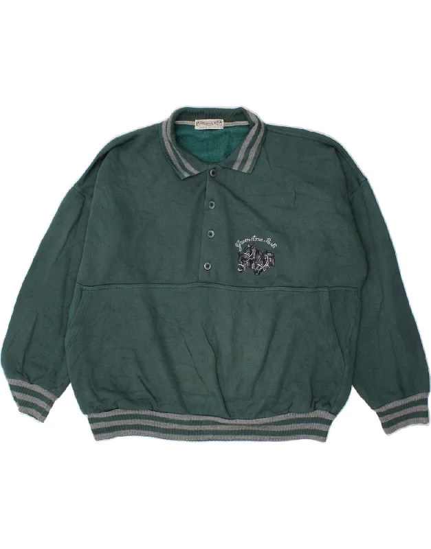 GREENSTONE PARK Mens Polo Neck Sweatshirt Jumper XL Green Cotton Hoodie with Sequins Glamorous Eye-catching GREENSTONE PARK Mens Polo Neck Sweatshirt Jumper XL Green Cotton Hoodie with Sequins Glamorous Eye-catching