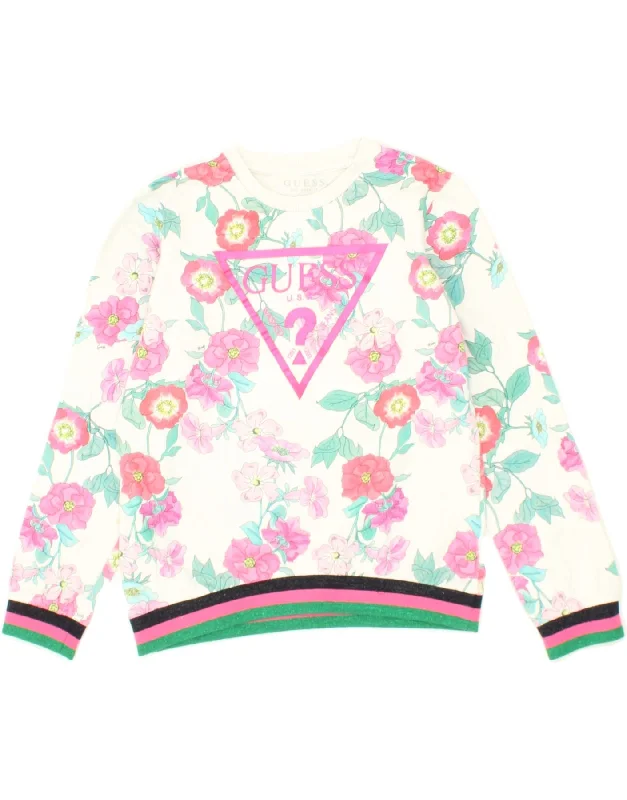 GUESS Girls Graphic Sweatshirt Jumper 13-14 Years White Floral Cotton Hoodie with Elastic Waist Stretchable Comfortable GUESS Girls Graphic Sweatshirt Jumper 13-14 Years White Floral Cotton Hoodie with Elastic Waist Stretchable Comfortable