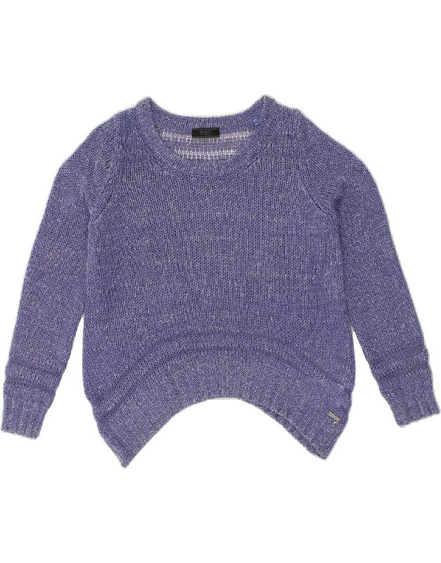 GUESS Womens Crop Boat Neck Jumper Sweater UK 14 Medium Blue Acrylic Elasticated Padded Insulated GUESS Womens Crop Boat Neck Jumper Sweater UK 14 Medium Blue Acrylic Elasticated Padded Insulated