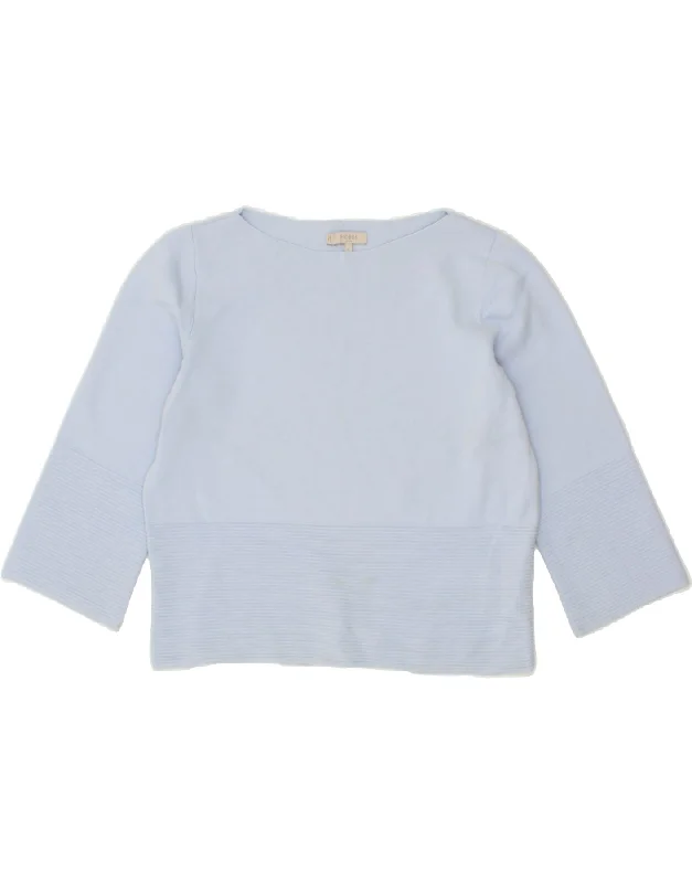 HOBBS Womens 3/4 Sleeve Boat Neck Jumper Sweater UK 14 Medium Blue Striped Seamless Knitted Crochet HOBBS Womens 3/4 Sleeve Boat Neck Jumper Sweater UK 14 Medium Blue Striped Seamless Knitted Crochet