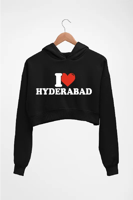 I Love Hyderabad Crop HOODIE FOR WOMEN Hoodie with Distressed Vintage Worn