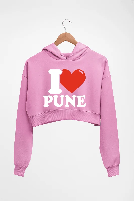 I Love Pune Crop HOODIE FOR WOMEN Hoodie with Illustration Artistic Creative