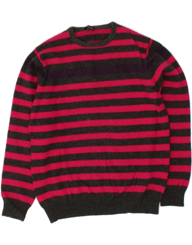 JAEGER Womens Crew Neck Jumper Sweater UK 16 Large Pink Striped Wool Real Fur Shearling Chenille JAEGER Womens Crew Neck Jumper Sweater UK 16 Large Pink Striped Wool Real Fur Shearling Chenille