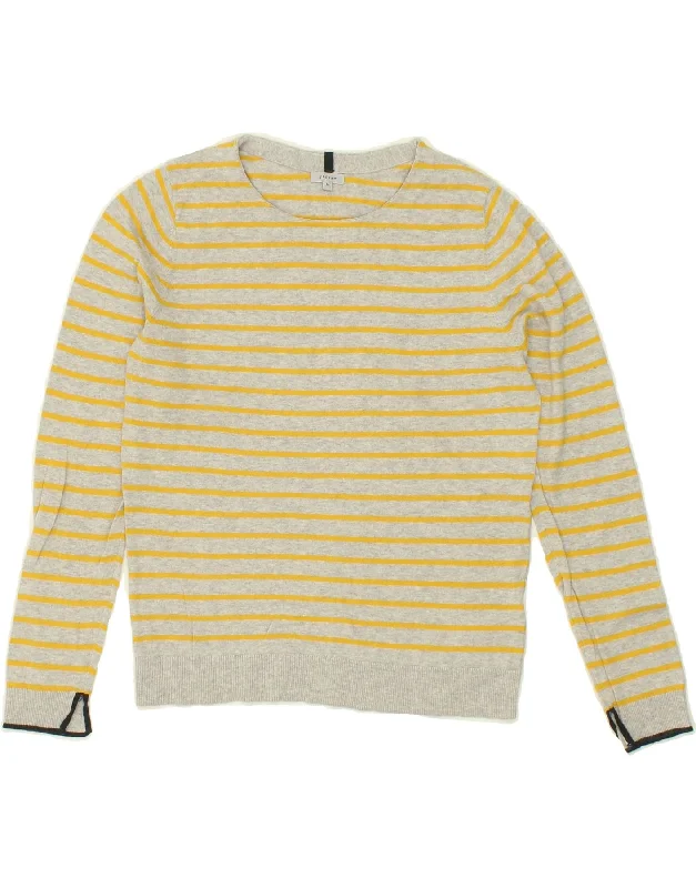 JIGSAW Womens Boat Neck Jumper Sweater UK 14 Medium Yellow Striped Cotton Sequined Glittery Shiny JIGSAW Womens Boat Neck Jumper Sweater UK 14 Medium Yellow Striped Cotton Sequined Glittery Shiny