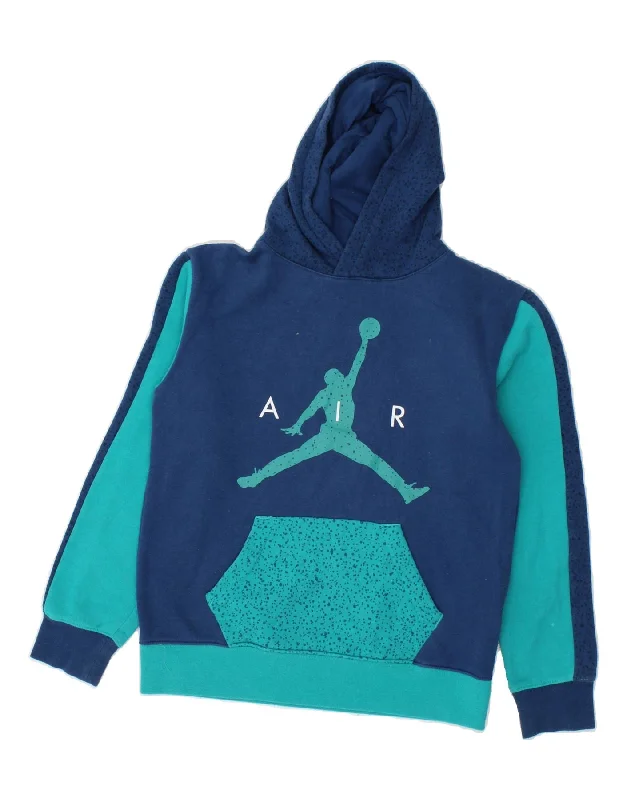 JORDAN Boys Graphic Hoodie Jumper 12-13 Years Large Blue Colourblock Hoodie with Patch Decorative Personalized JORDAN Boys Graphic Hoodie Jumper 12-13 Years Large Blue Colourblock Hoodie with Patch Decorative Personalized