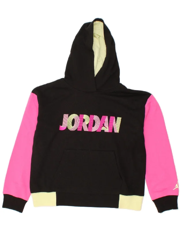 JORDAN Girls Graphic Hoodie Jumper 13-14 Years XL Black Colourblock Cotton Hoodie with Contrast Stitching Detailed Premium JORDAN Girls Graphic Hoodie Jumper 13-14 Years XL Black Colourblock Cotton Hoodie with Contrast Stitching Detailed Premium