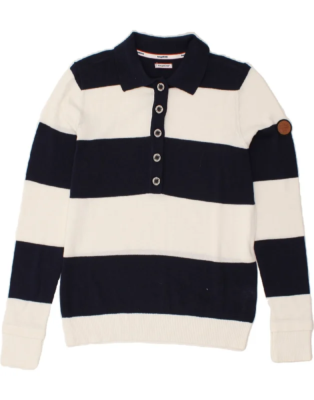 KANGAROOS Womens Polo Neck Jumper Sweater UK 10 Small Navy Blue Striped Chenille Blend Fleece Blend Nylon Blend KANGAROOS Womens Polo Neck Jumper Sweater UK 10 Small Navy Blue Striped Chenille Blend Fleece Blend Nylon Blend