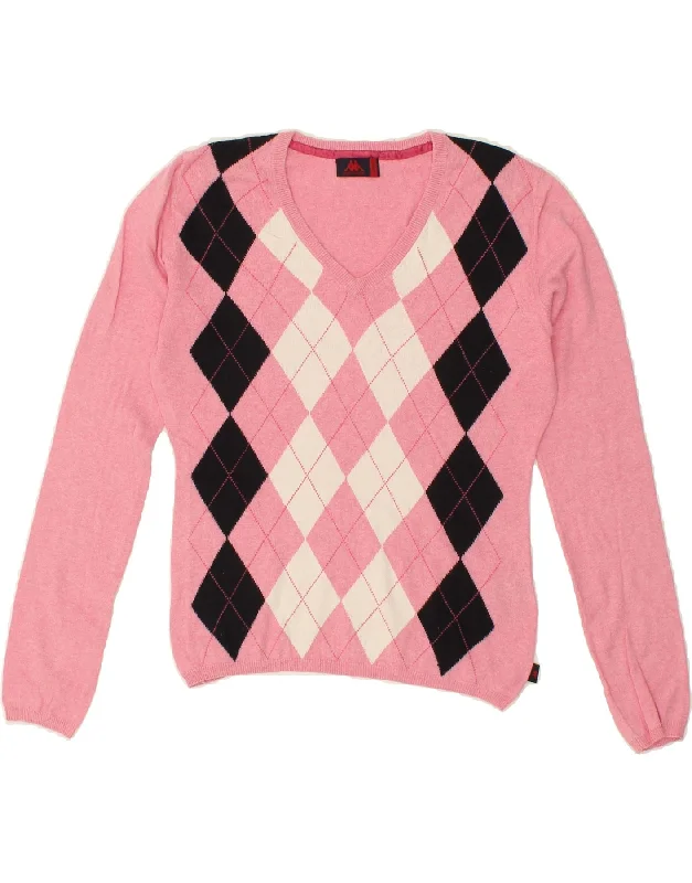 KAPPA Womens V-Neck Jumper Sweater UK 14 Large Pink Argyle/Diamond Cotton Print Jacquard Patchwork KAPPA Womens V-Neck Jumper Sweater UK 14 Large Pink Argyle/Diamond Cotton Print Jacquard Patchwork