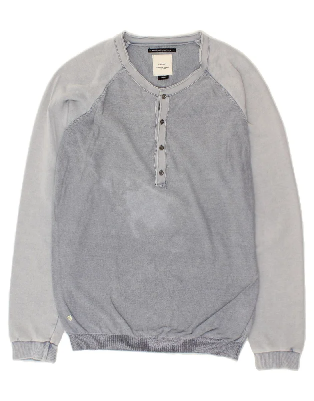 KHUJO Mens Sweatshirt Jumper XL Blue Colourblock Cotton Hoodie with Hem Detail Decorative Unique KHUJO Mens Sweatshirt Jumper XL Blue Colourblock Cotton Hoodie with Hem Detail Decorative Unique