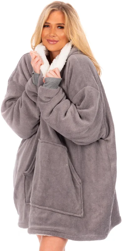 Ladies Oversized Sherpa Lined Hoodie Blanket, Grey Graphic Hoodie Design Print