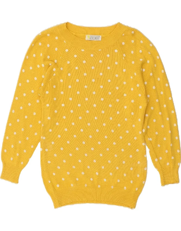 LAUREL Womens Graphic Boat Neck Jumper Sweater UK 12 Medium Yellow Glossy Satin Silk LAUREL Womens Graphic Boat Neck Jumper Sweater UK 12 Medium Yellow Glossy Satin Silk