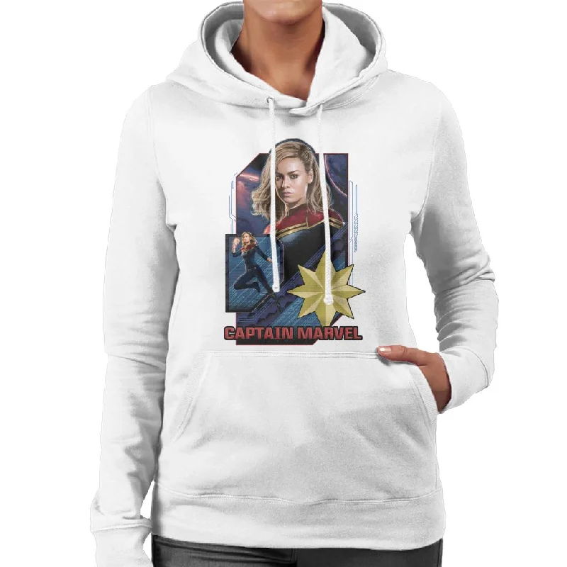 Marvel Captain Marvel Retro Starforce Theme Women's Hooded Sweatshirt Hoodie with V-Neck Classic Versatile Marvel Captain Marvel Retro Starforce Theme Women's Hooded Sweatshirt Hoodie with V-Neck Classic Versatile