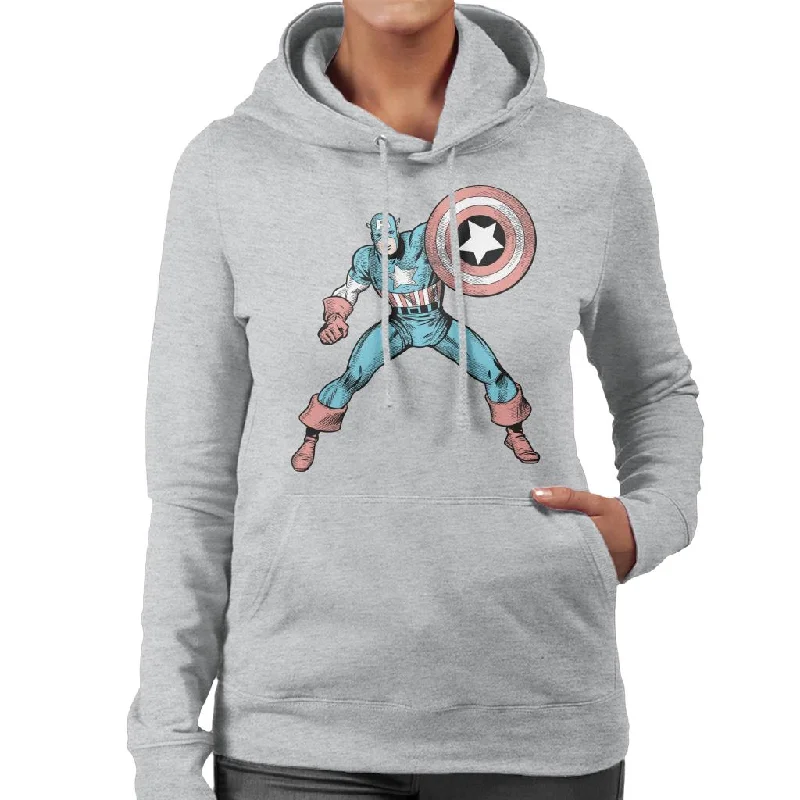 Marvel Comic Captain America Shield Pose Women's Hooded Sweatshirt Hoodie with Batwing Sleeves Loose Dramatic Marvel Comic Captain America Shield Pose Women's Hooded Sweatshirt Hoodie with Batwing Sleeves Loose Dramatic