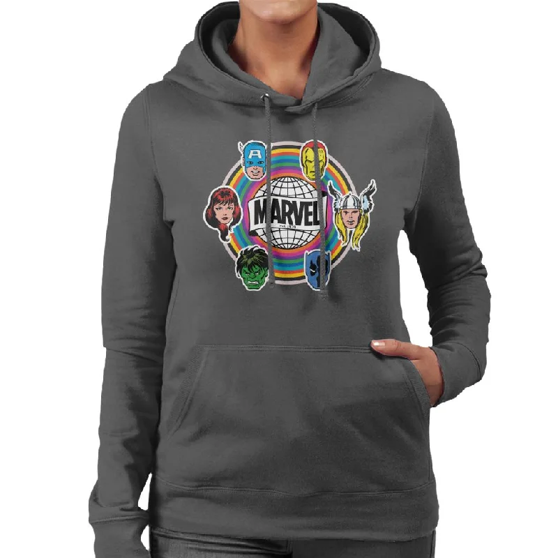 Marvel Comic Retro Avengers Heads Logo Women's Hooded Sweatshirt Hoodie with Color Block Contrast Stylish Marvel Comic Retro Avengers Heads Logo Women's Hooded Sweatshirt Hoodie with Color Block Contrast Stylish