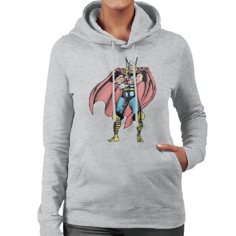Marvel Comic Thor Arms Folded Pose Women's Hooded Sweatshirt Hoodie with Drop Shoulder Relaxed Streetwear Marvel Comic Thor Arms Folded Pose Women's Hooded Sweatshirt Hoodie with Drop Shoulder Relaxed Streetwear