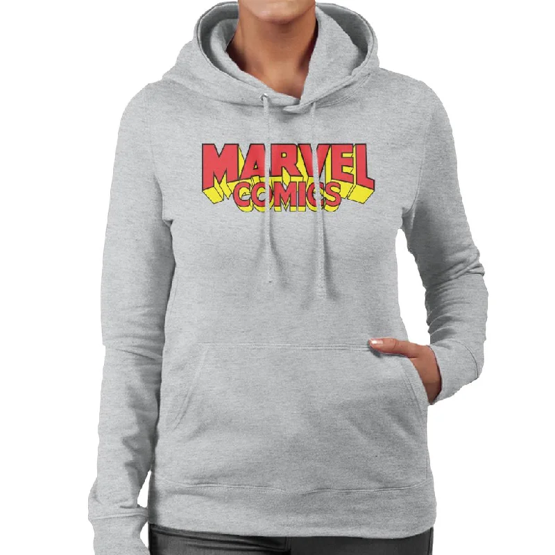 Marvel Comics Retro Red Yellow Logo Women's Hooded Sweatshirt Hoodie with Ribbed Hem Stretchable Secure Marvel Comics Retro Red Yellow Logo Women's Hooded Sweatshirt Hoodie with Ribbed Hem Stretchable Secure
