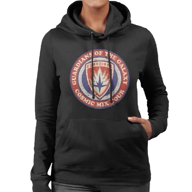 Marvel GOTG Badge Guardians Cosmic Mix Tour Women's Hooded Sweatshirt Hoodie with Snap Buttons Easy Quick Marvel GOTG Badge Guardians Cosmic Mix Tour Women's Hooded Sweatshirt Hoodie with Snap Buttons Easy Quick