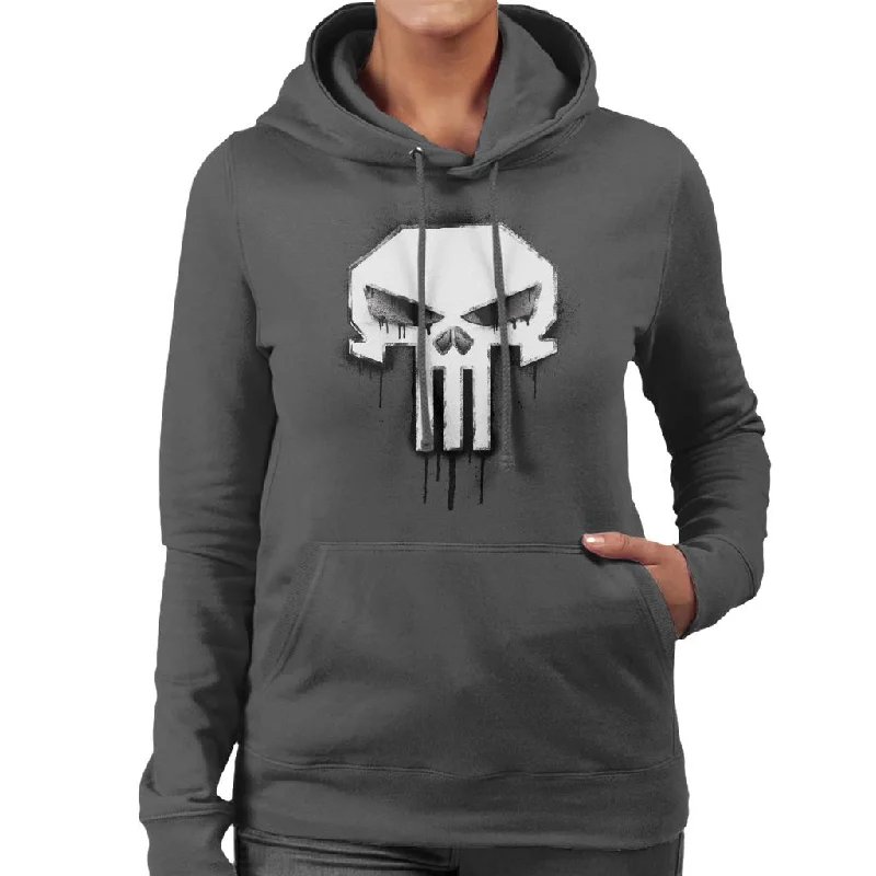 Marvel The Punisher Classic Paint Drip Skull Logo Women's Hooded Sweatshirt Hoodie with Button Classic Timeless Marvel The Punisher Classic Paint Drip Skull Logo Women's Hooded Sweatshirt Hoodie with Button Classic Timeless
