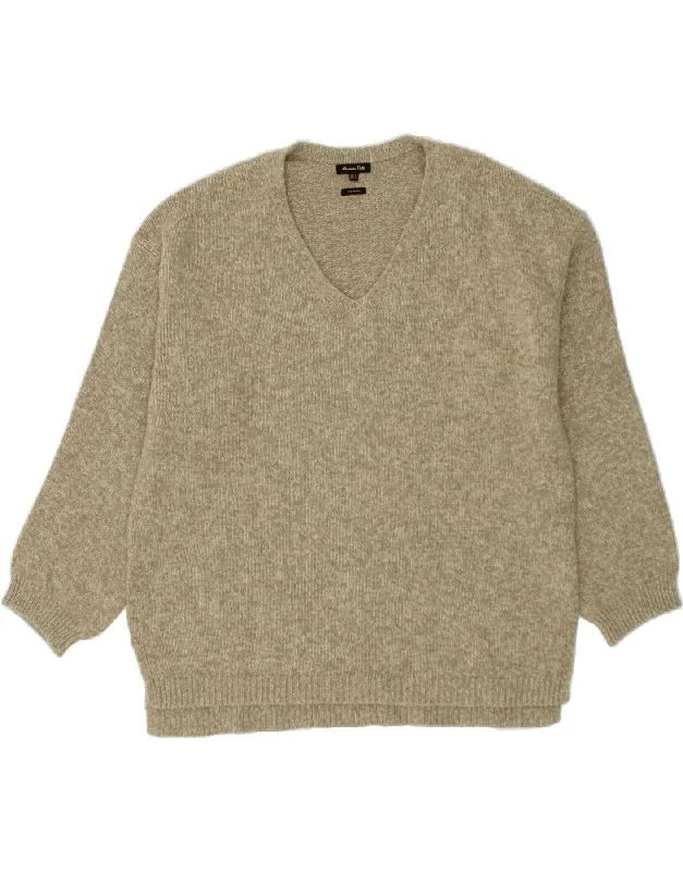 MASSIMO DUTTI Womens V-Neck Jumper Sweater UK 14 Medium Beige Flecked Long Sweater Short Sweater Cropped Sweater MASSIMO DUTTI Womens V-Neck Jumper Sweater UK 14 Medium Beige Flecked Long Sweater Short Sweater Cropped Sweater
