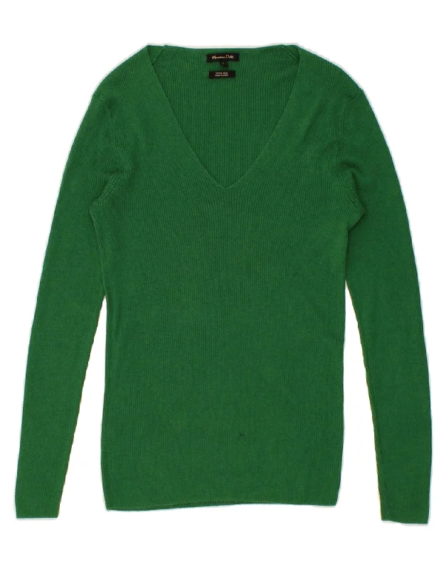 MASSIMO DUTTI Womens V-Neck Jumper Sweater UK 16 Large Green Wool Toggled Drawstring Belted MASSIMO DUTTI Womens V-Neck Jumper Sweater UK 16 Large Green Wool Toggled Drawstring Belted