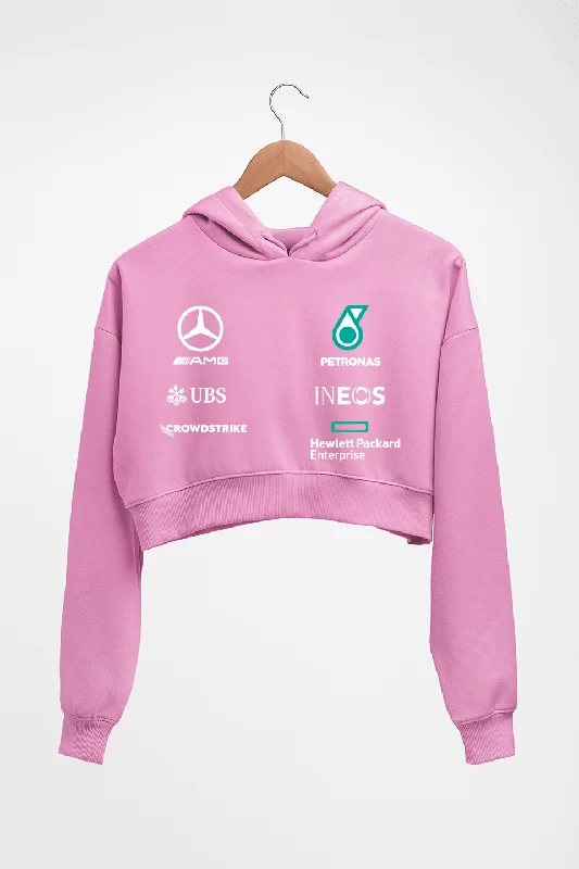 Mercedes AMG Petronas F1 2021 Team Crop HOODIE FOR WOMEN Hoodie with Front Slit Layering Stylish Mercedes AMG Petronas F1 2021 Team Crop HOODIE FOR WOMEN Hoodie with Front Slit Layering Stylish