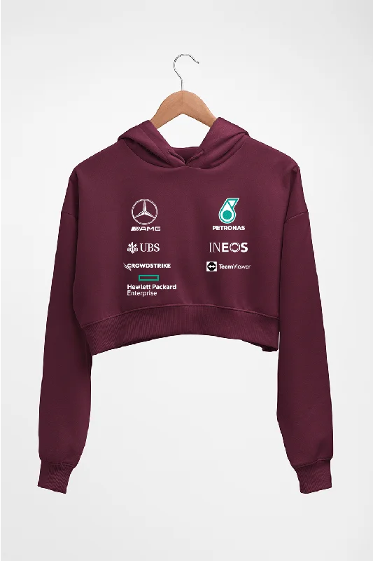 Mercedes AMG Petronas F1 2022 Team Crop HOODIE FOR WOMEN Hoodie with Hem Embroidery Detailed Premium Mercedes AMG Petronas F1 2022 Team Crop HOODIE FOR WOMEN Hoodie with Hem Embroidery Detailed Premium