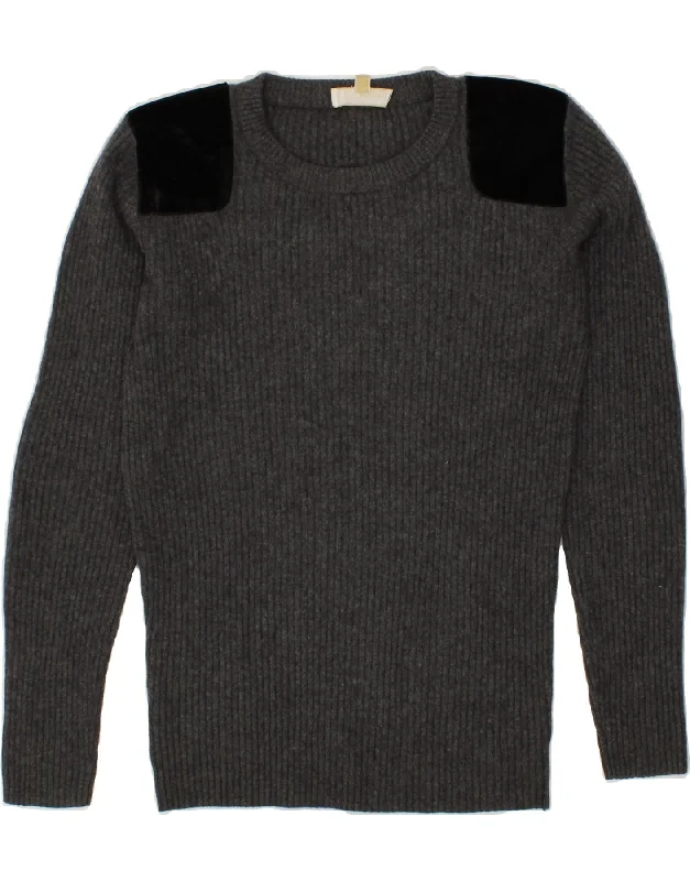 MICHAEL KORS Womens Crew Neck Jumper Sweater UK 16 Large Grey Colourblock Solid Print Embellished MICHAEL KORS Womens Crew Neck Jumper Sweater UK 16 Large Grey Colourblock Solid Print Embellished
