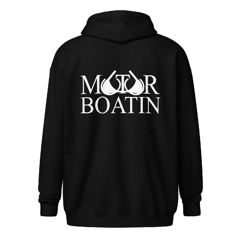 Motor Boatin' Unisex heavy blend zip hoodie Hoodie with Metallic Shiny Futuristic