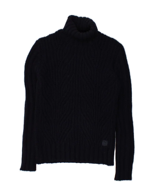 MURPHY & NYE Womens Roll Neck Jumper Sweater UK 14 Medium Navy Blue Wool Denim Fabric Leather Fabric Suede Fabric MURPHY & NYE Womens Roll Neck Jumper Sweater UK 14 Medium Navy Blue Wool Denim Fabric Leather Fabric Suede Fabric