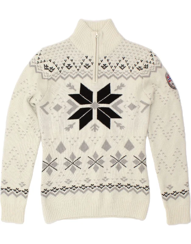 NEBULUS Womens Zip Neck Jumper Sweater UK 12 Medium White Fair Isle Fitted Loose Oversized NEBULUS Womens Zip Neck Jumper Sweater UK 12 Medium White Fair Isle Fitted Loose Oversized