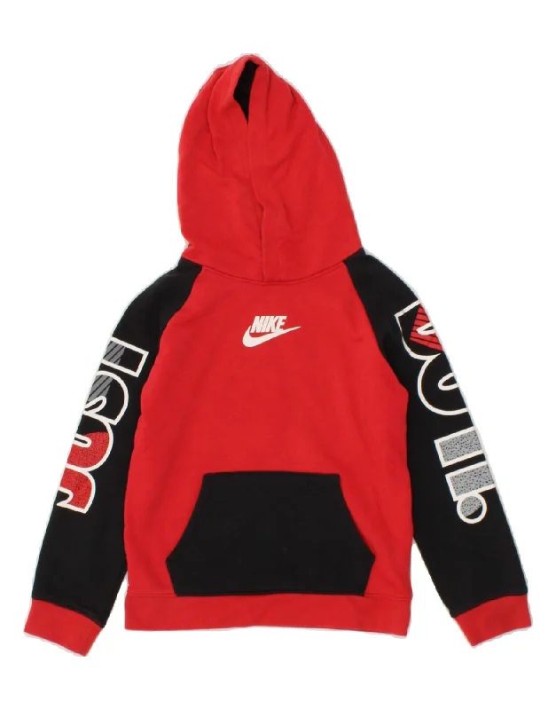 NIKE Boys Graphic Hoodie Jumper 6-7 Years Large Red Colourblock Cotton Hoodie with Slit Hem Functional Movement NIKE Boys Graphic Hoodie Jumper 6-7 Years Large Red Colourblock Cotton Hoodie with Slit Hem Functional Movement