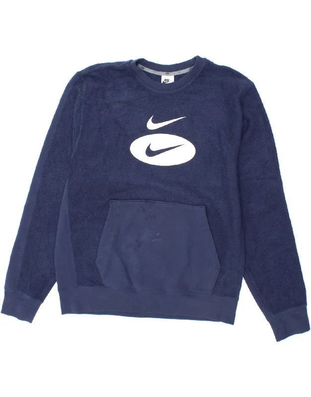 NIKE Mens Graphic Sweatshirt Jumper Medium Navy Blue Cotton Hoodie with Applique Textured Unique NIKE Mens Graphic Sweatshirt Jumper Medium Navy Blue Cotton Hoodie with Applique Textured Unique