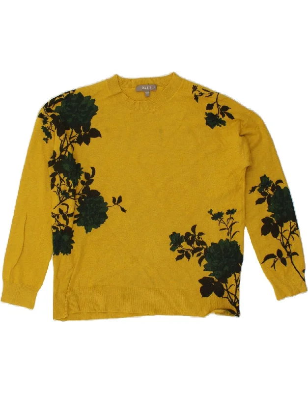 OASIS Womens Crew Neck Jumper Sweater UK 14 Medium Yellow Floral Viscose Embroidered Appliqued Beaded OASIS Womens Crew Neck Jumper Sweater UK 14 Medium Yellow Floral Viscose Embroidered Appliqued Beaded