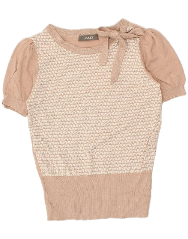 OASIS Womens Short Sleeve Crew Neck Jumper Sweater UK 10 Small Beige Fleece Sweater Nylon Polyester OASIS Womens Short Sleeve Crew Neck Jumper Sweater UK 10 Small Beige Fleece Sweater Nylon Polyester