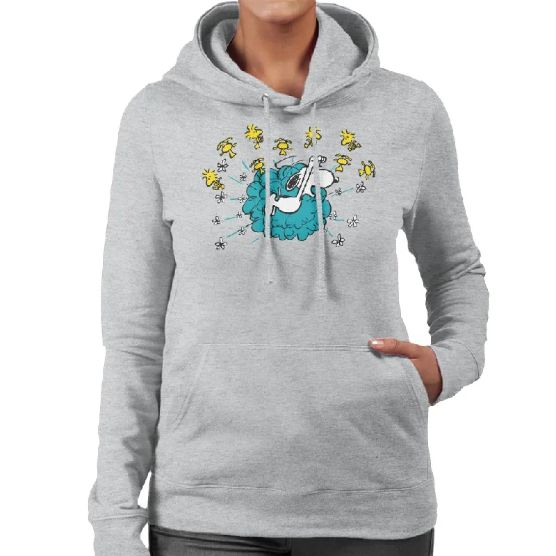 Peanuts Snoopy Woodstock Flower Puff Women's Hooded Sweatshirt Hoodie with Elastic Waist Stretchable Comfortable Peanuts Snoopy Woodstock Flower Puff Women's Hooded Sweatshirt Hoodie with Elastic Waist Stretchable Comfortable