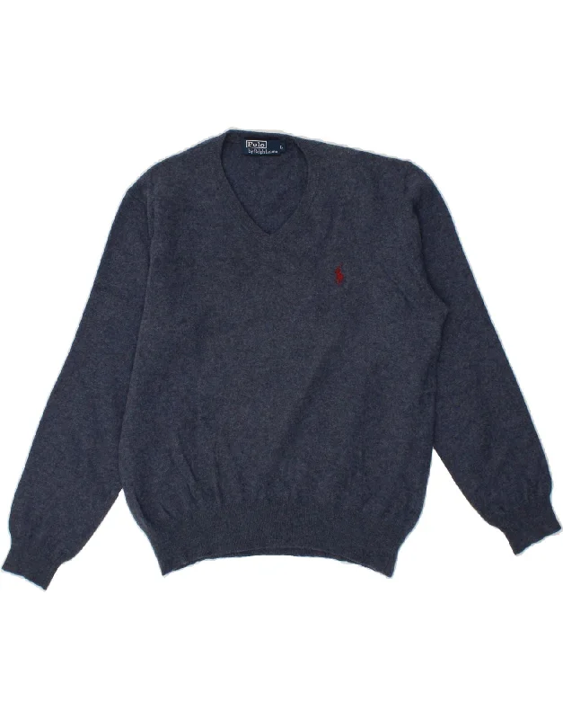POLO RALPH LAUREN Womens V-Neck Jumper Sweater UK 16 Large Navy Blue Wool Machine Wash Dry Clean Hand Wash POLO RALPH LAUREN Womens V-Neck Jumper Sweater UK 16 Large Navy Blue Wool Machine Wash Dry Clean Hand Wash