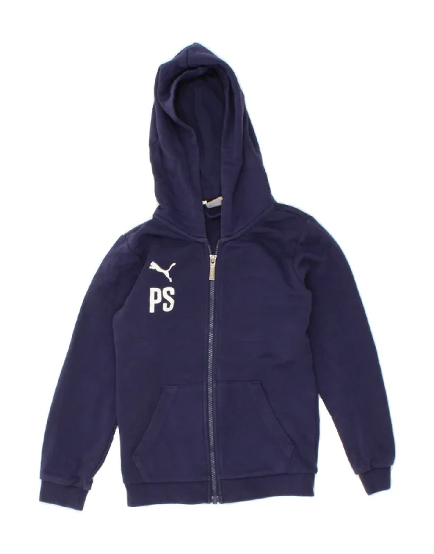 PUMA Boys Graphic Zip Hoodie Sweater 7-8 Years Navy Blue Cotton Hoodie with Hem Contrast Bold Stylish