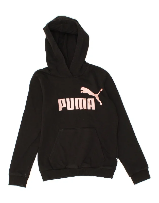 PUMA Girls Graphic Hoodie Jumper 11-12 Years Black Cotton Hoodie with Snap Buttons Easy Quick PUMA Girls Graphic Hoodie Jumper 11-12 Years Black Cotton Hoodie with Snap Buttons Easy Quick