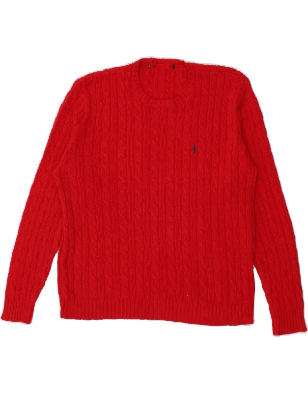 RALPH LAUREN Womens Crew Neck Jumper Sweater UK 14 Medium Red Knit Fabric Woven Fabric Fleece Fabric RALPH LAUREN Womens Crew Neck Jumper Sweater UK 14 Medium Red Knit Fabric Woven Fabric Fleece Fabric