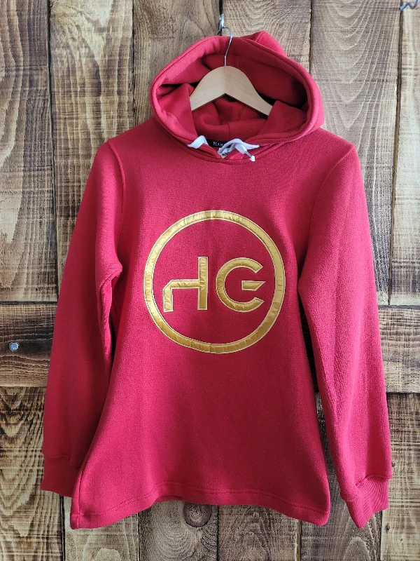Red/Gold Long Hoodie Hoodie with Ribbed Cuffs Snug Fit Comfort