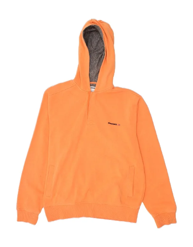 REEBOK Mens Hoodie Jumper XL Orange Cotton Hoodie with Emblem Brand Identity